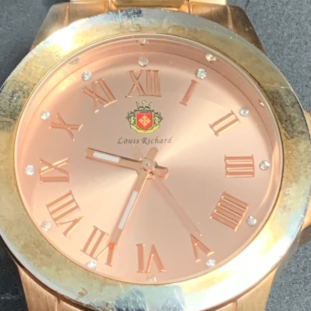 Louis Richard 9106 Mens Rose‎ Gold Tone Roman Numeral Crystal Quartz Watch
